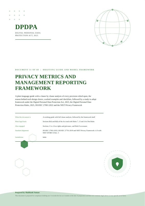 First page of Privacy Metrics and Management Reporting Framework