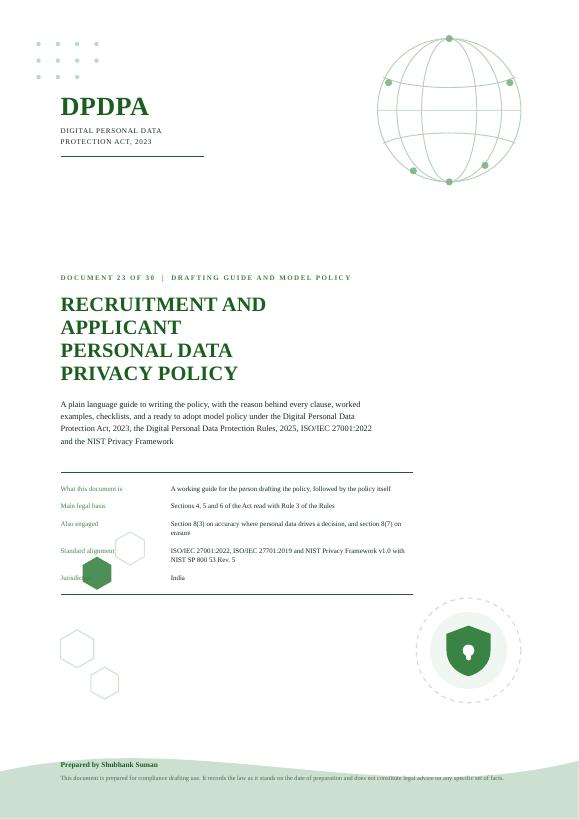 First page of Recruitment and Applicant Personal Data Privacy Policy