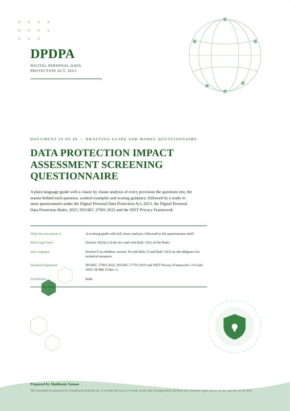 First page of DPIA Screening Questionnaire
