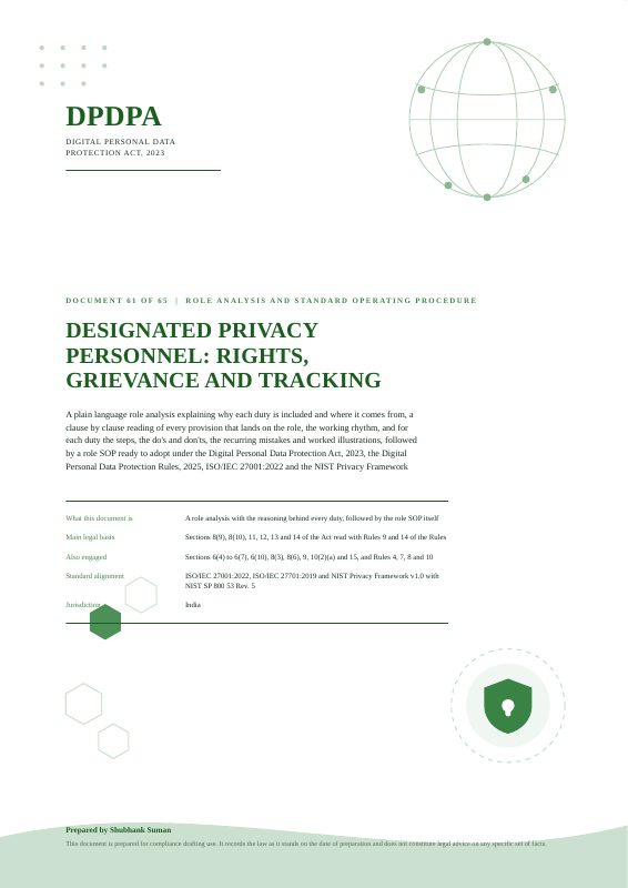 First page of Designated Privacy Personnel Role SOP