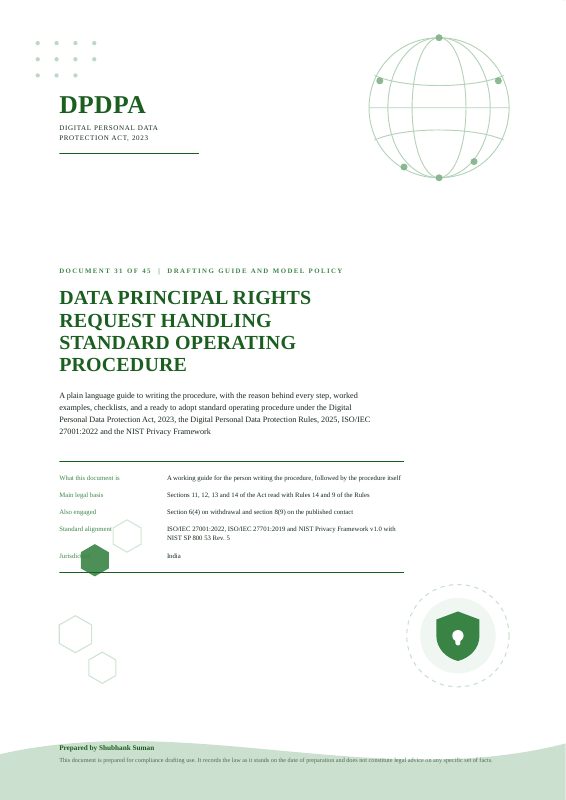 First page of Data Principal Rights Request Handling SOP