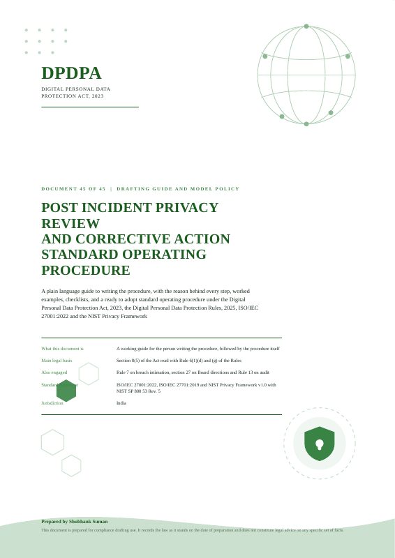 First page of Post Incident Privacy Review and Corrective Action SOP