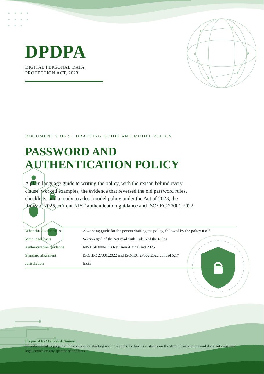 First page of Password and Authentication Policy