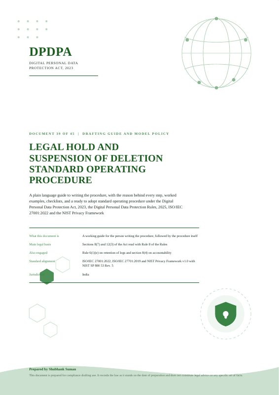 First page of Legal Hold and Suspension of Deletion SOP