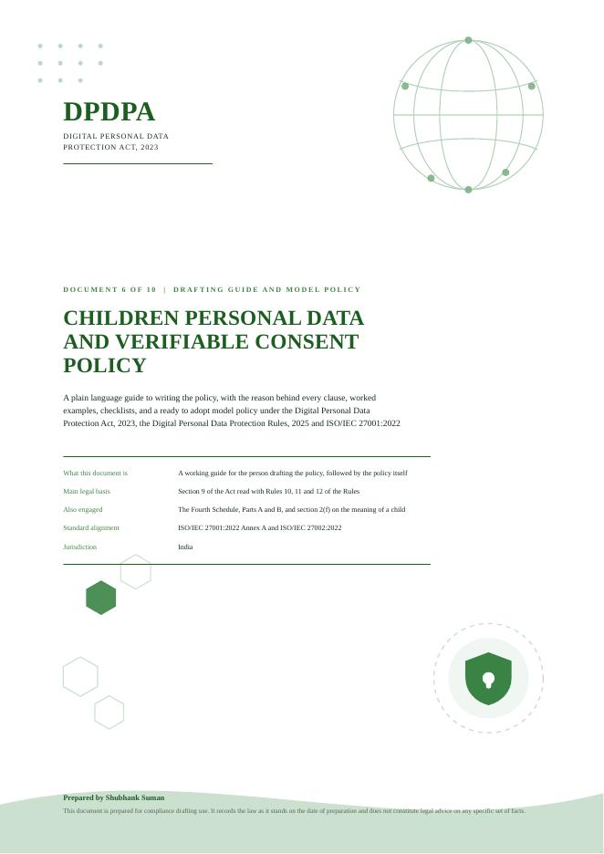 First page of Children Personal Data and Verifiable Consent Policy
