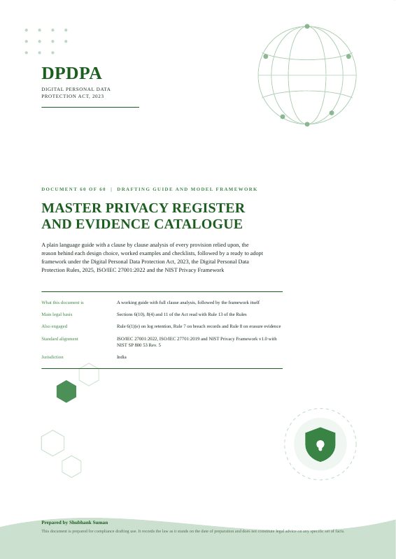 First page of Master Privacy Register and Evidence Catalogue