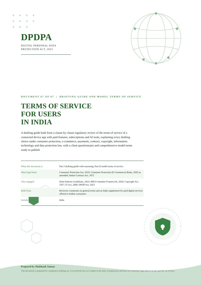 First page of Terms of Service for Users in India