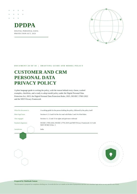 First page of Customer and CRM Personal Data Privacy Policy