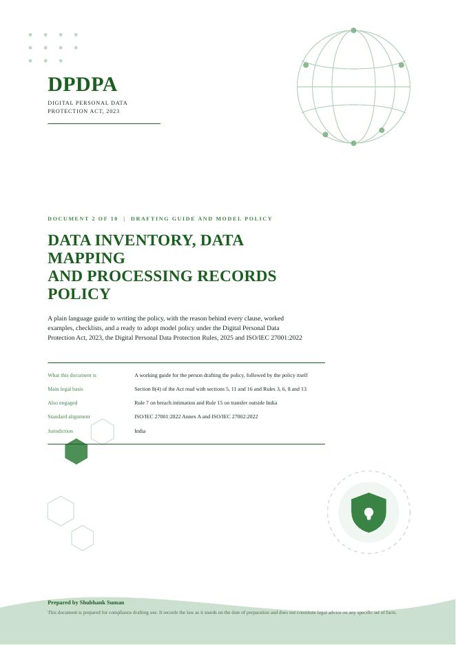 First page of Data Inventory, Data Mapping and Processing Records Policy