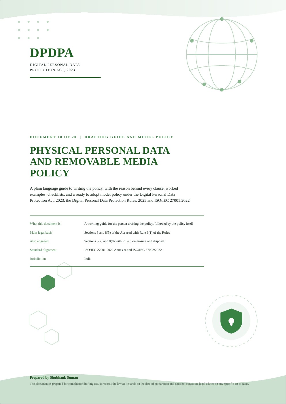 First page of Physical Personal Data and Removable Media Policy