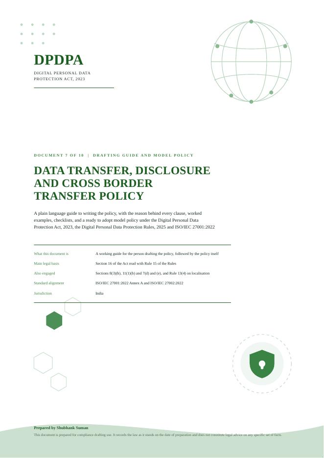 First page of Data Transfer, Disclosure and Cross Border Transfer Policy