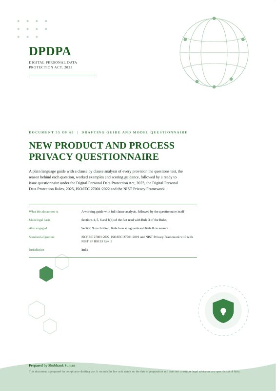 First page of New Product and Process Privacy Questionnaire