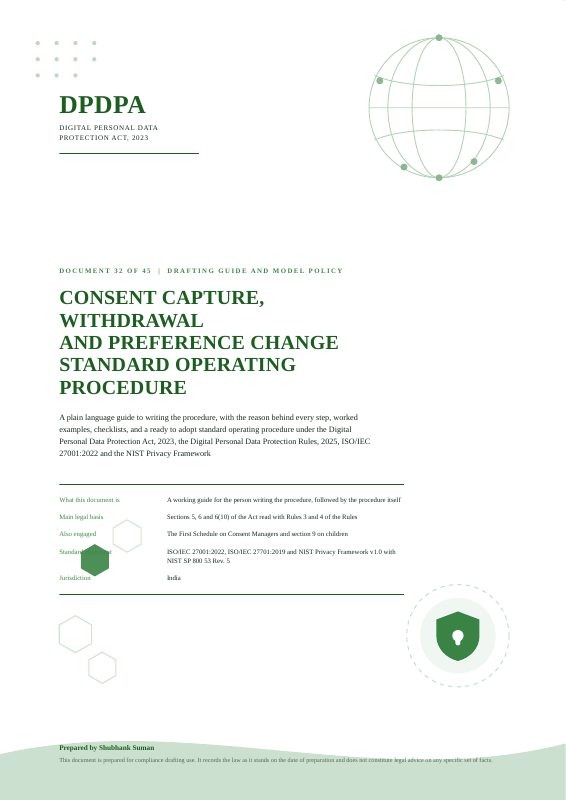 First page of Consent Capture, Withdrawal and Preference Change SOP