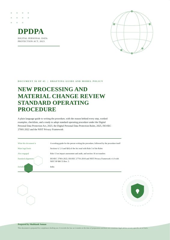 First page of New Processing and Material Change Review SOP