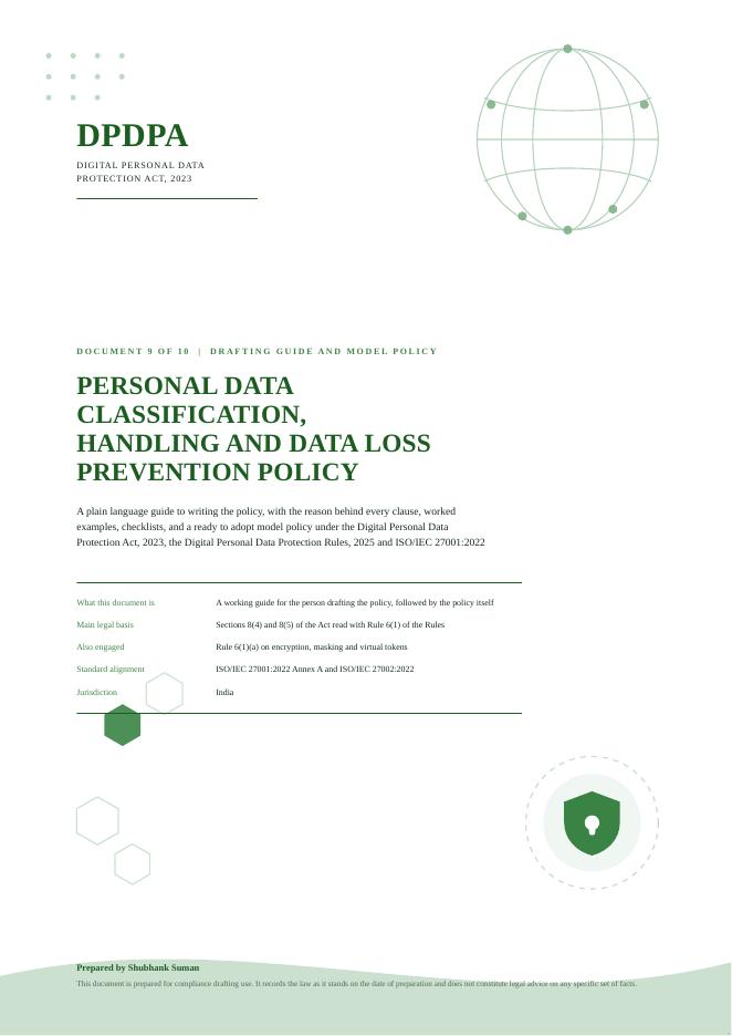 First page of Personal Data Classification, Handling and Data Loss Prevention Policy