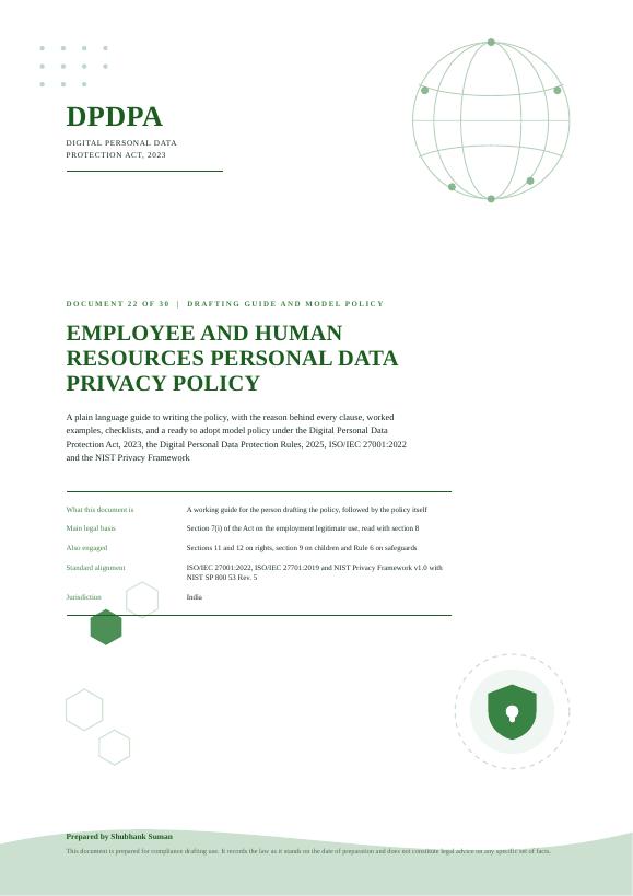 First page of Employee and Human Resources Personal Data Privacy Policy