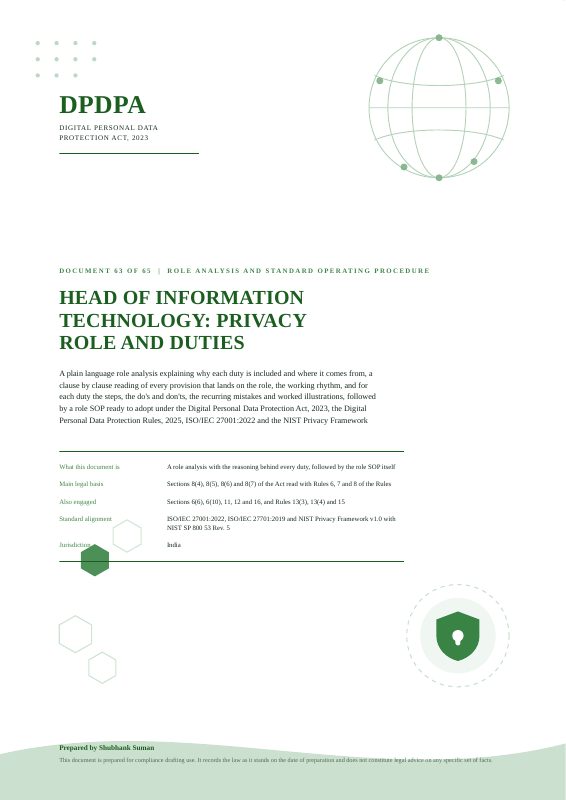 First page of IT Head Privacy Role SOP