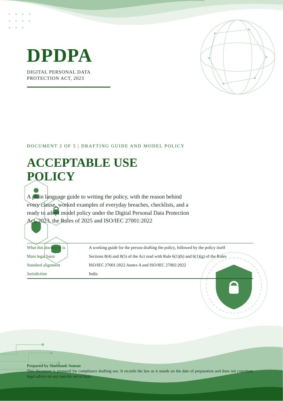 First page of Acceptable Use Policy