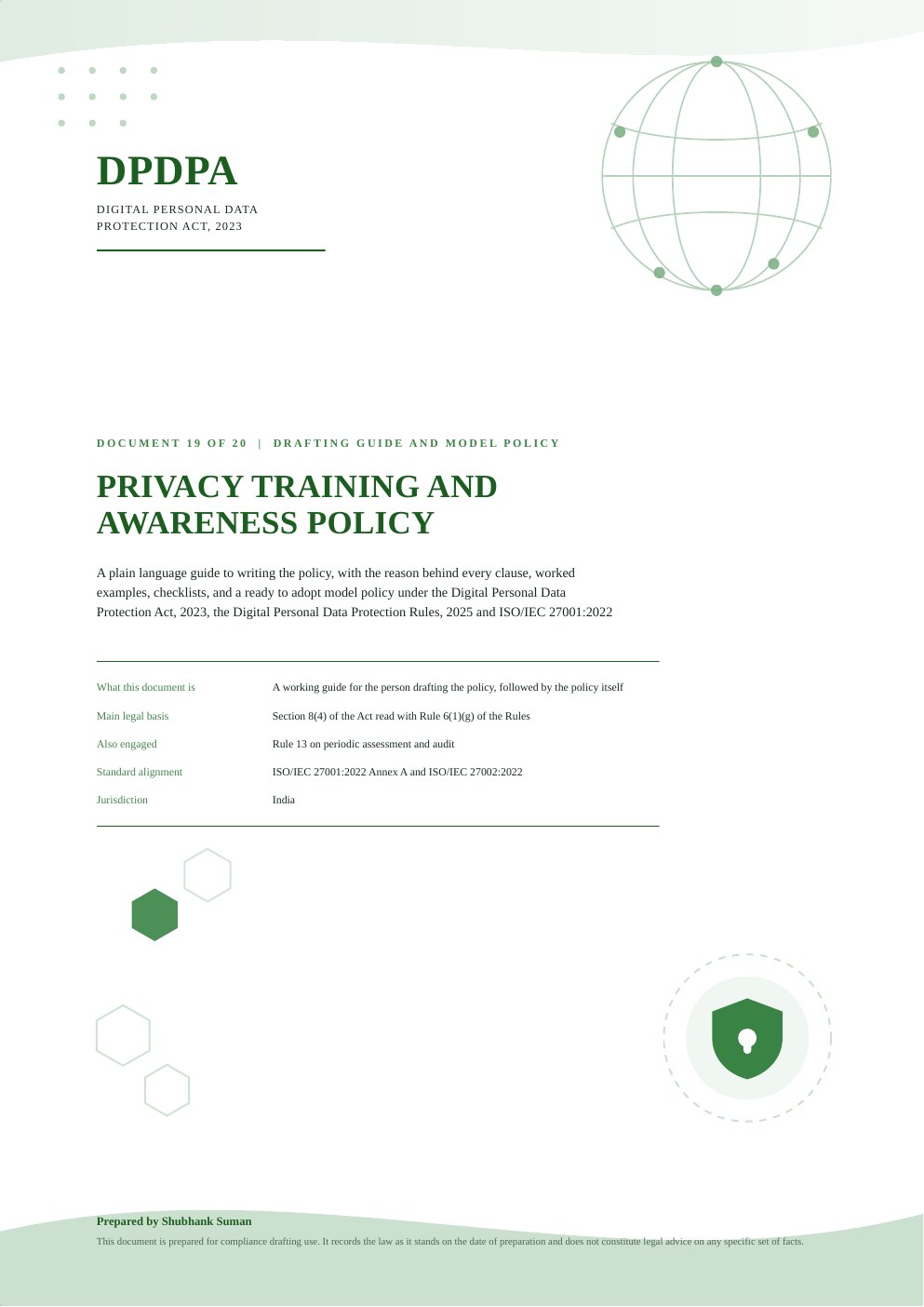 First page of Privacy Training and Awareness Policy