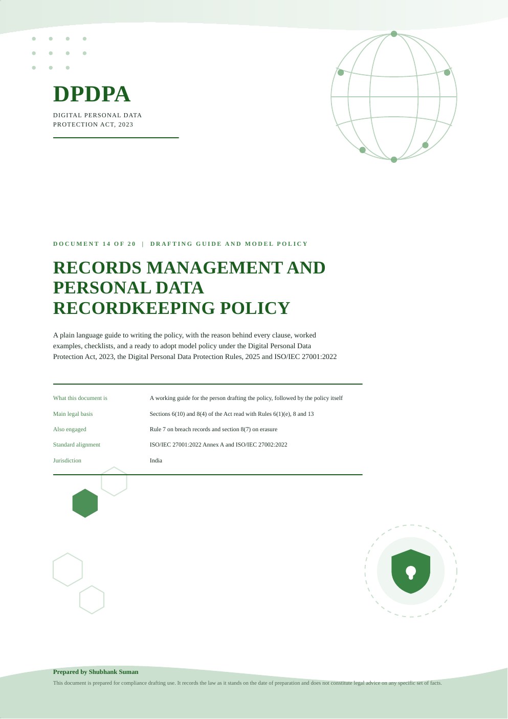 First page of Records Management and Recordkeeping Policy