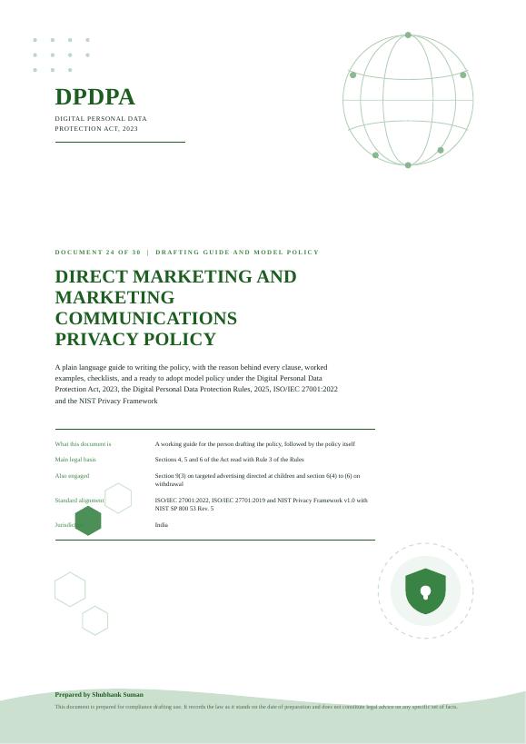 First page of Direct Marketing and Marketing Communications Privacy Policy