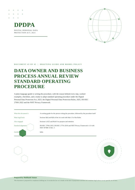 First page of Data Owner and Business Process Annual Review SOP